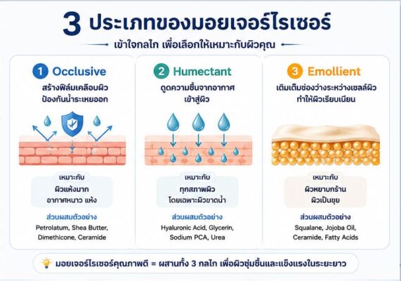 ประเภทของมอยเจอร์ไรเซอร์ Occlusive Humectant Emollient